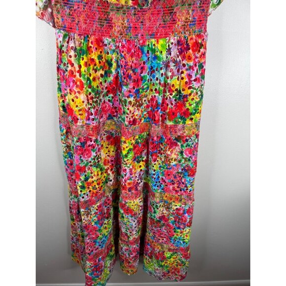 Alice & Olivia Cold-Shoulder Eyelet Midi Dress Size 0 Colorful Garden Floral - Picture 6 of 12